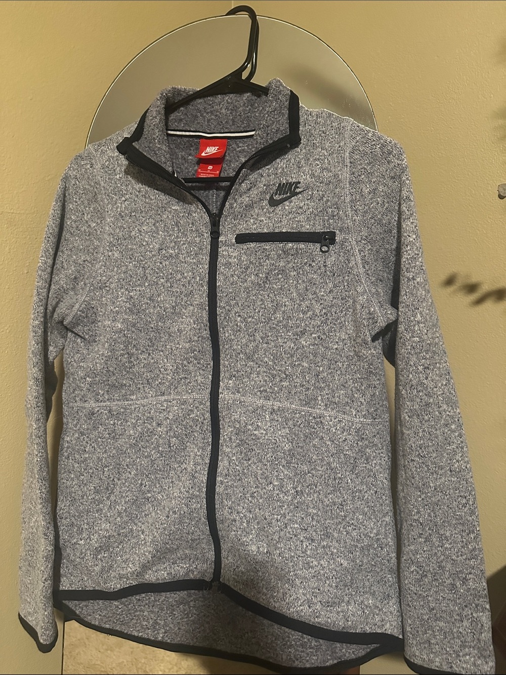 Nike Heather Gray Full-Zip Fleece Jacket with Black Trim